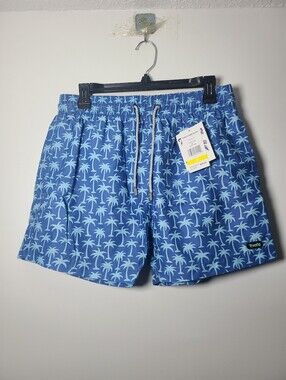 Trunks Surf&Swim - Men's Blue Palm-Print Swim Trunks Size Medium
